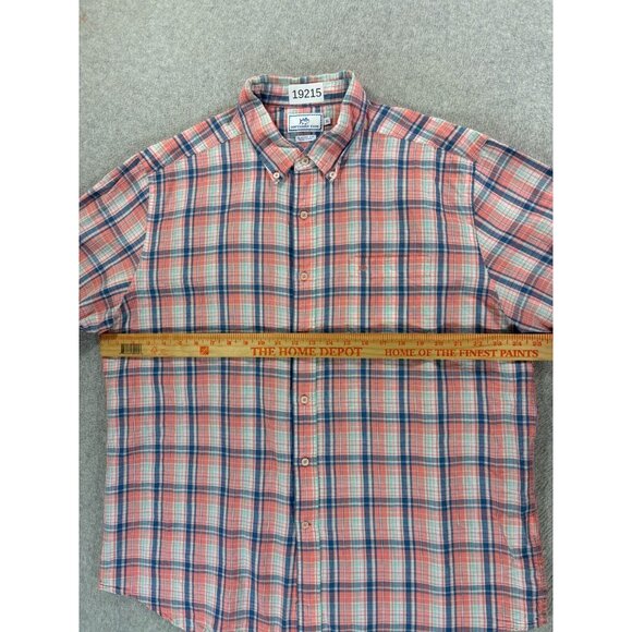 Southern Tide Linen/Cotton Plaid Long Sleeve Button Down Shirt (Men's XL) Pink - Picture 7 of 11